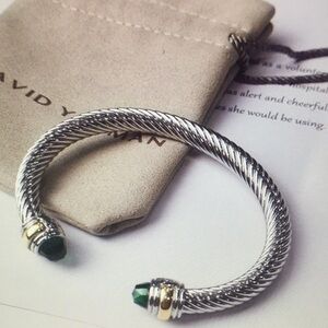 DavidYurman Silver Cable Cuff with Green Gemstone Terminals